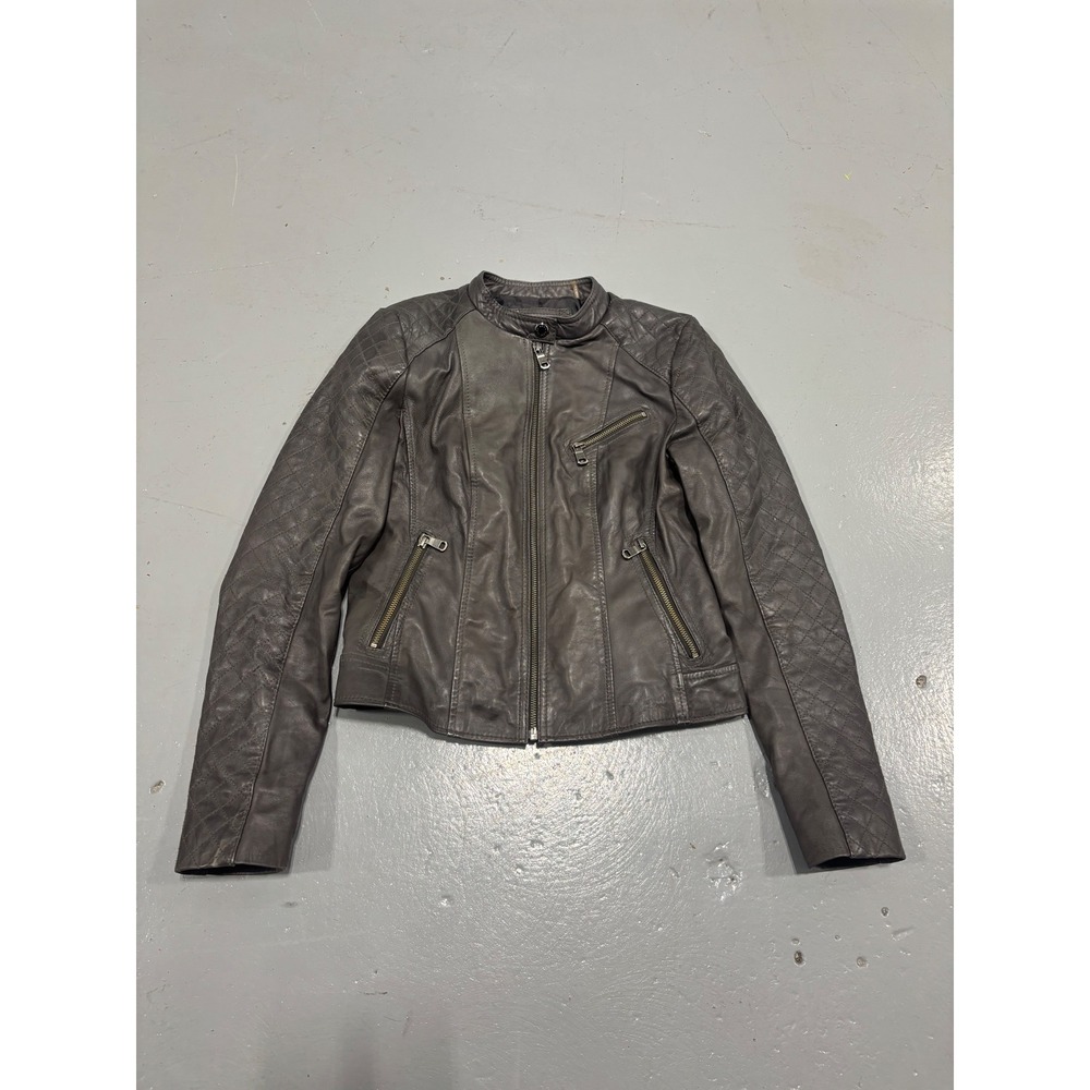 Marc New York Andrew Marc Gray Quilted Leather Moto Biker Jacket Womens Small
